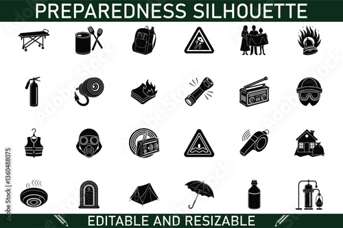Emergency Preparedness Kit Silhouette Icons Safety, Survival, Rescue