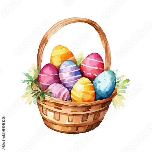 easter eggs basket water color hand made paint