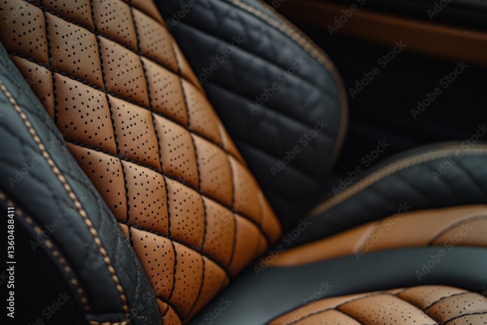 Fototapeta premium Luxurious car interior showcasing perforated leather upholstery and stitching details