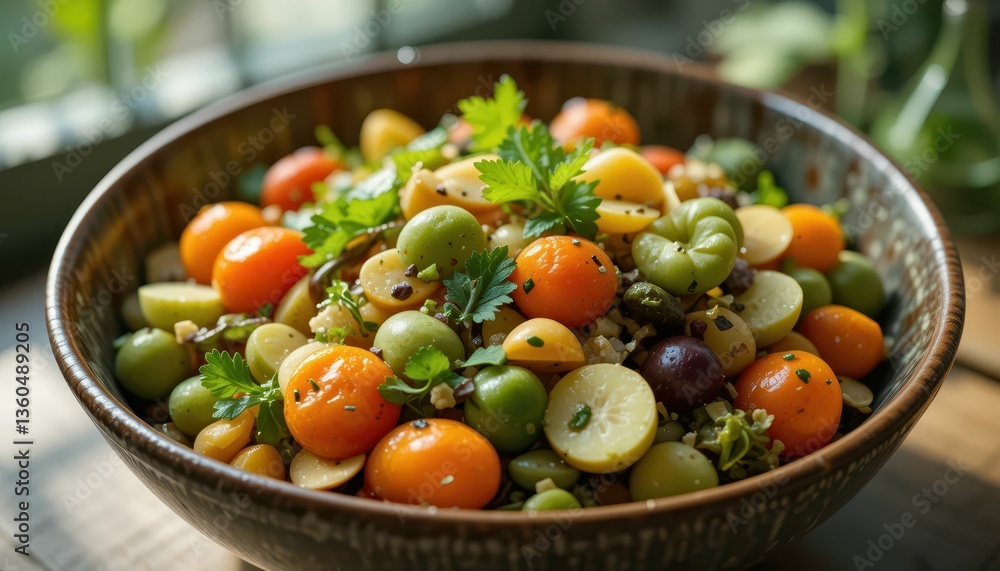 Colorful Salad with Fresh Tomatoes, Herbs, and Vegetables in Bowl Colorful Salad with Fresh Tomatoes, Herbs, and Vegetables in Bowl