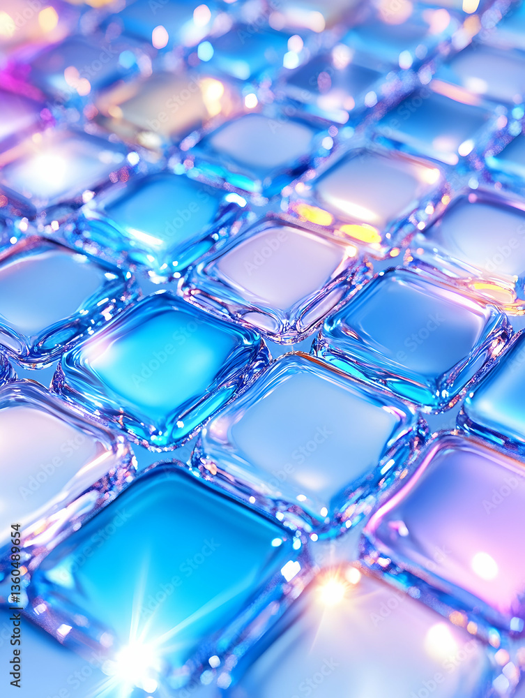 Glowing blue glass tiles, abstract digital art Glowing blue glass tiles, abstract digital art
