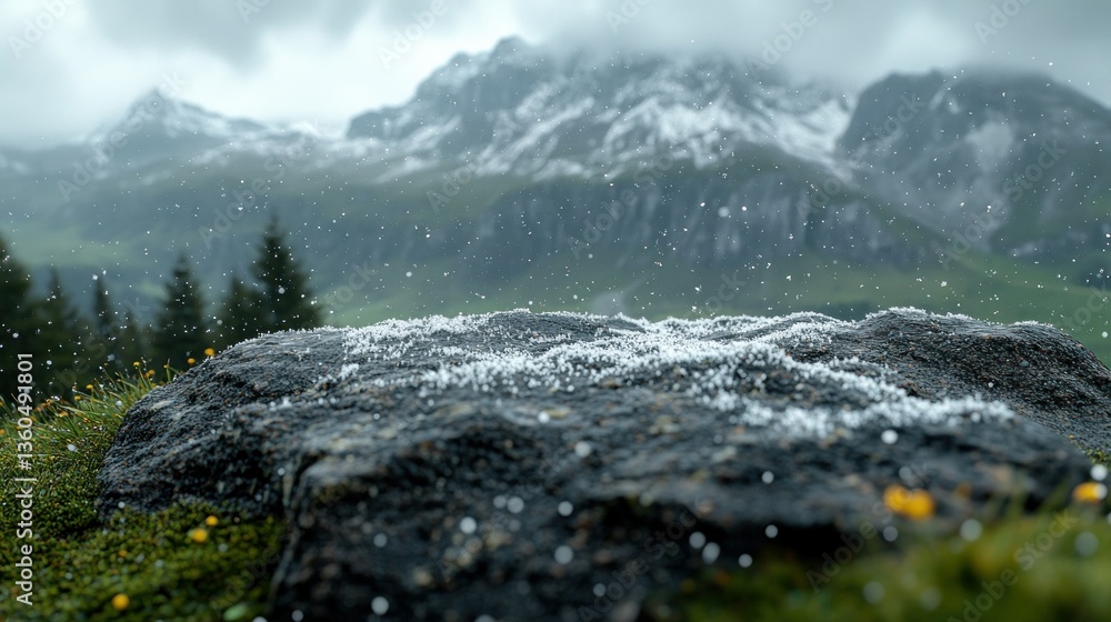 Obraz premium Mountaintop rock in a light rain