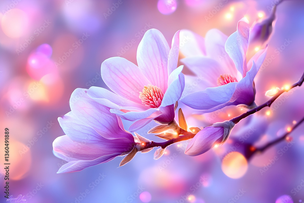 Fototapeta premium Glowing Magnolia Blossoms in Spring Garden