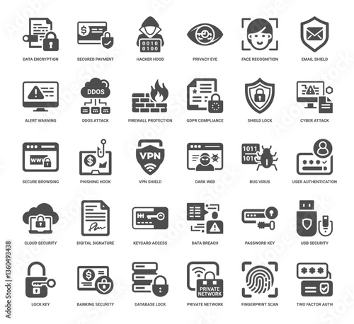 cyber security data protection collection icons, Firewall Attack