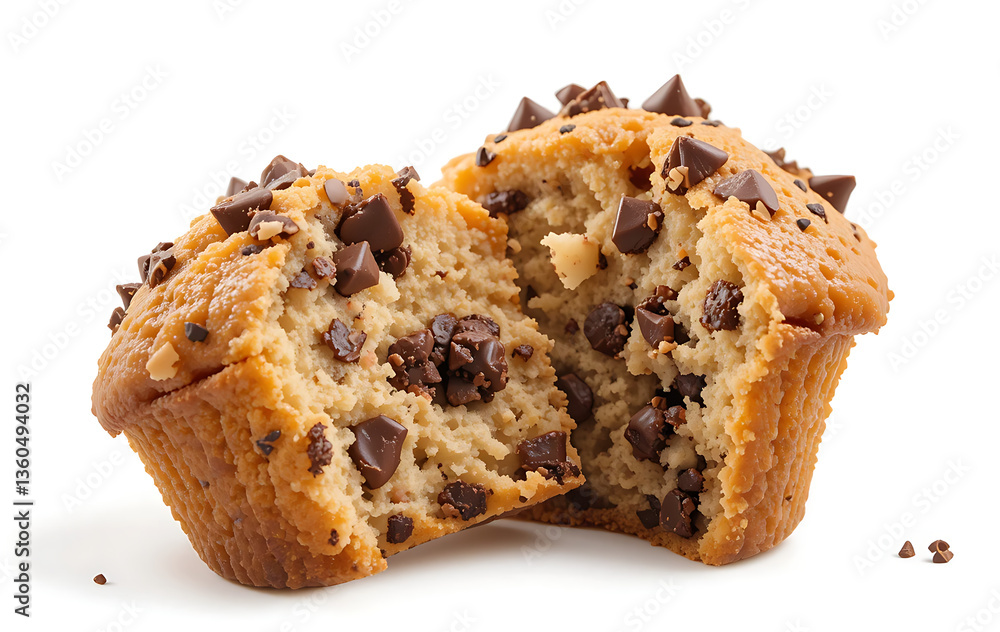 Top view, Delicious chocolate chip muffin isolated on white background Top view, Delicious chocolate chip muffin isolated on white background