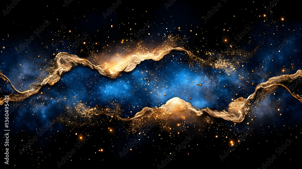 Naklejka premium Golden cosmic streams in nebula backdrop