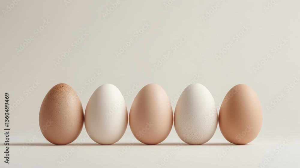 Different shades of eggs arranged neatly on a light background showcasing natural variations in color and texture