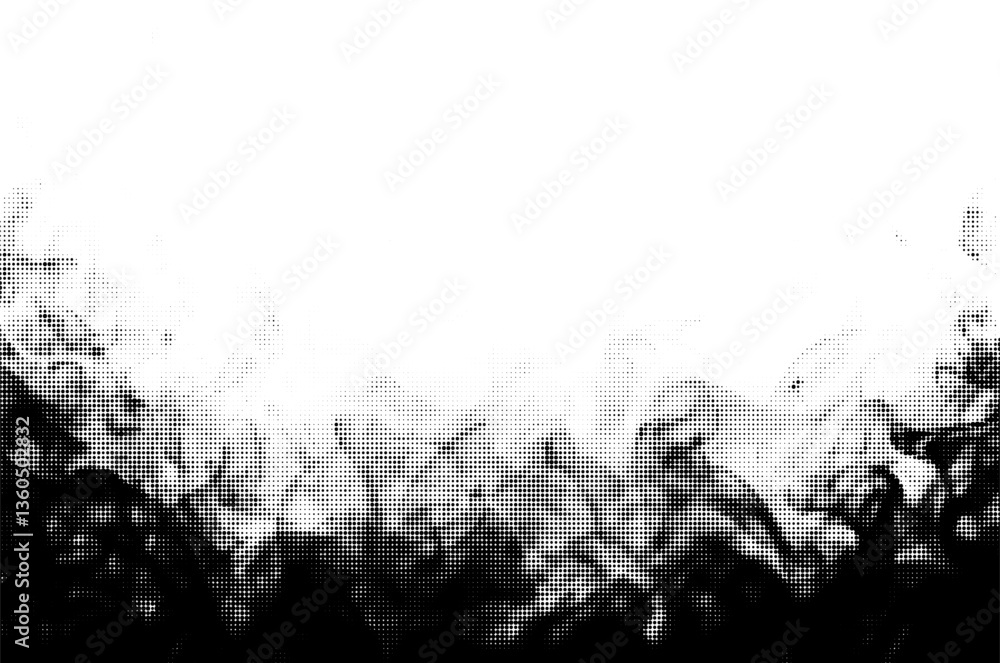 Fototapeta premium Vector halftone smoke effect black and white high-contrast transition design. Dotted retro monochrome pattern backdrop.