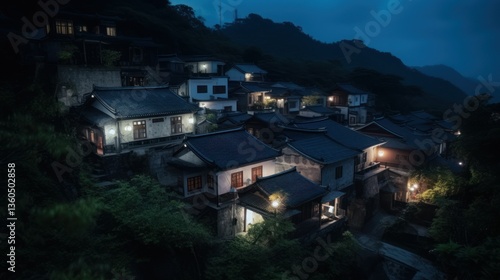 Wallpaper Mural Night view of a hillside village with traditional houses illuminated Torontodigital.ca