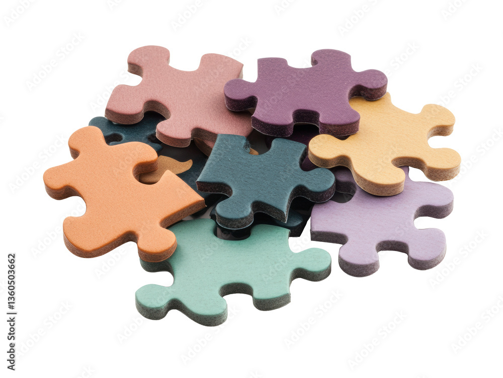 Colorful puzzle pieces scattered on a white background Colorful puzzle pieces scattered on a white background