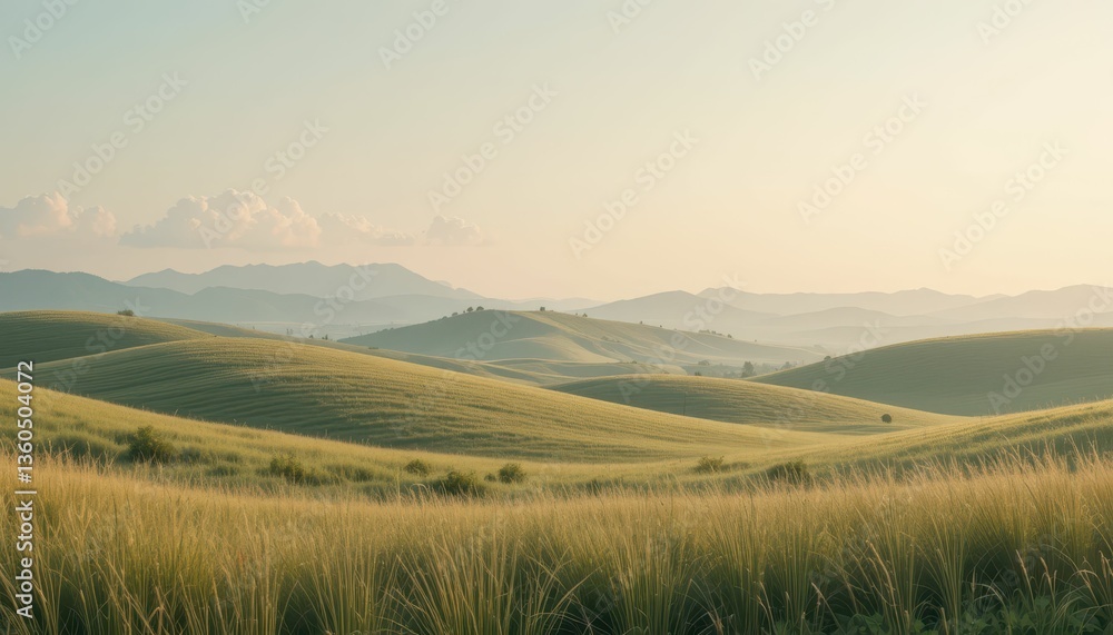 Obraz premium Serene Rolling Hills at Sunrise with Soft Light and Warm Colors
