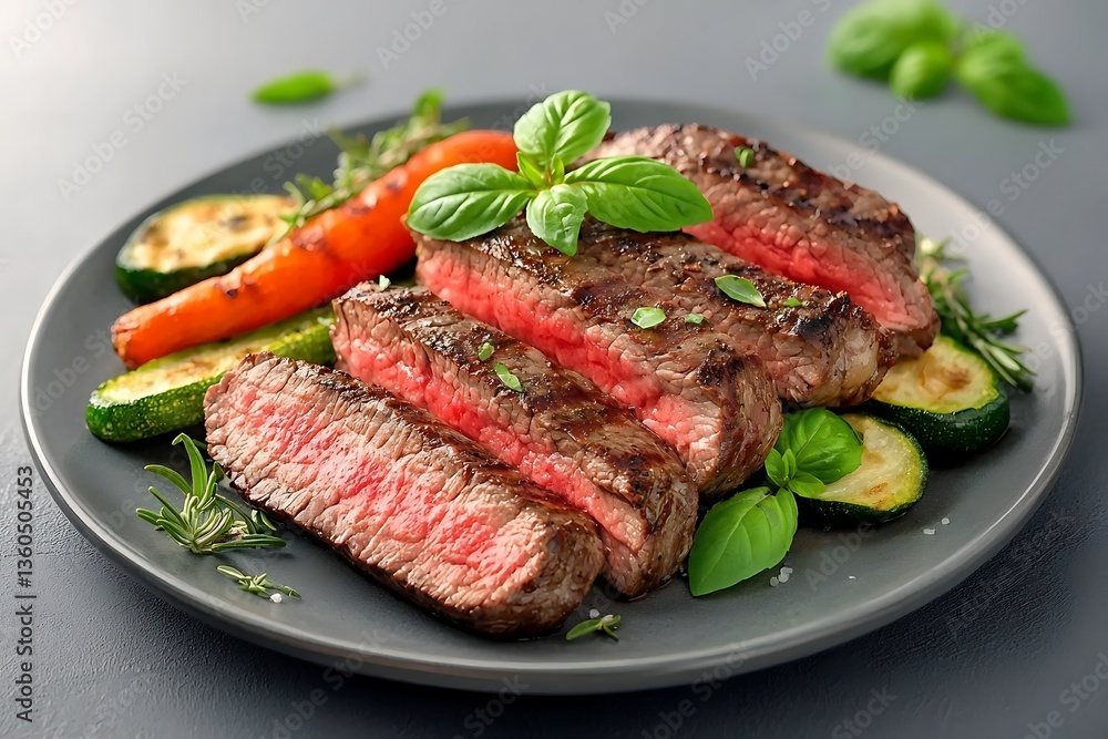 Sliced Steak for Grilled Veggies, Plate. Sliced Steak for Grilled Veggies, Plate.