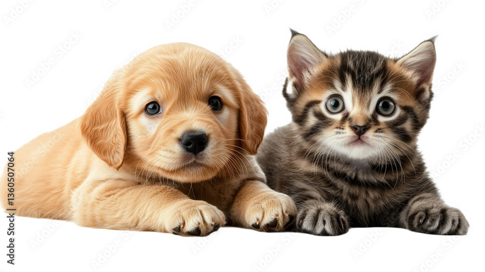 Obraz premium Adorable Puppy and Kitten Together