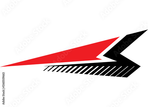 Vector red and black arrow in sports style, dynamic design, speed, energy, movement, for sports car sportswear, toys. Design element. Racing pattern. Strip
