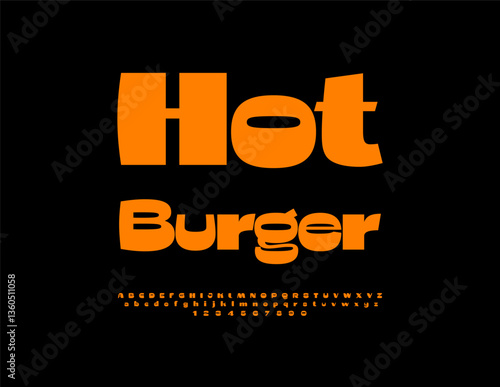 Vector Modern banner Hot Burger. Elegant Uppercase Font. Minimal Fashion Alphabet Letters and Numbers set