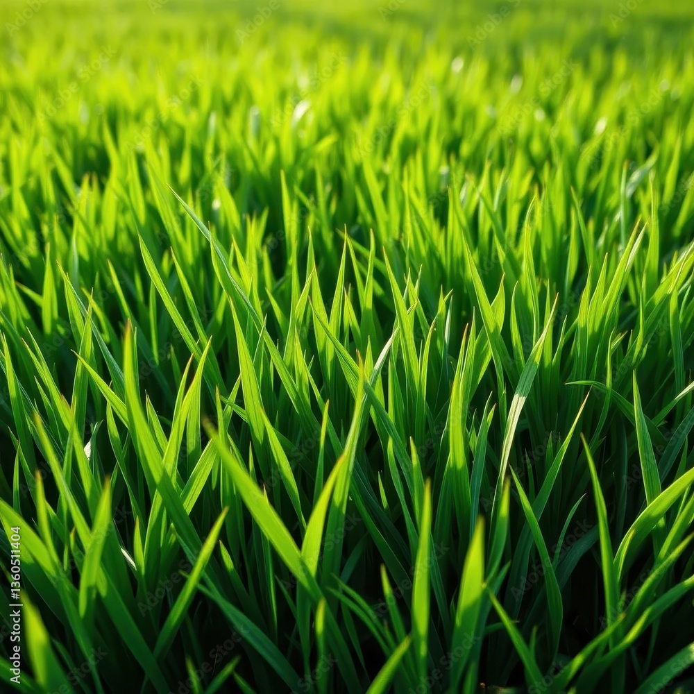 Fototapeta premium Lush vibrant green grass texture, perfect for spring backgrounds, fresh, leaf, peaceful