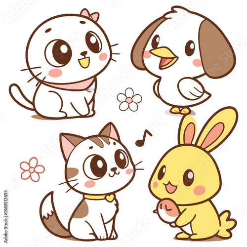kawaii animals pictures vector design