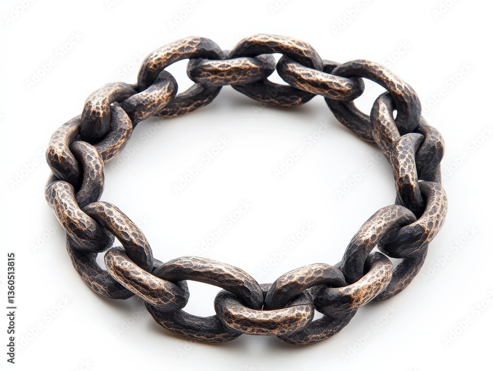 Obraz premium A metal bracelet with textured links, isolated on a seamless white background,