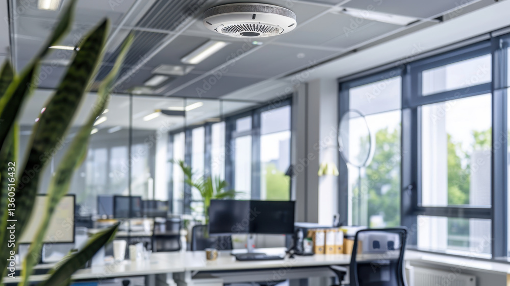 Obraz premium smoke detector installed on office ceiling