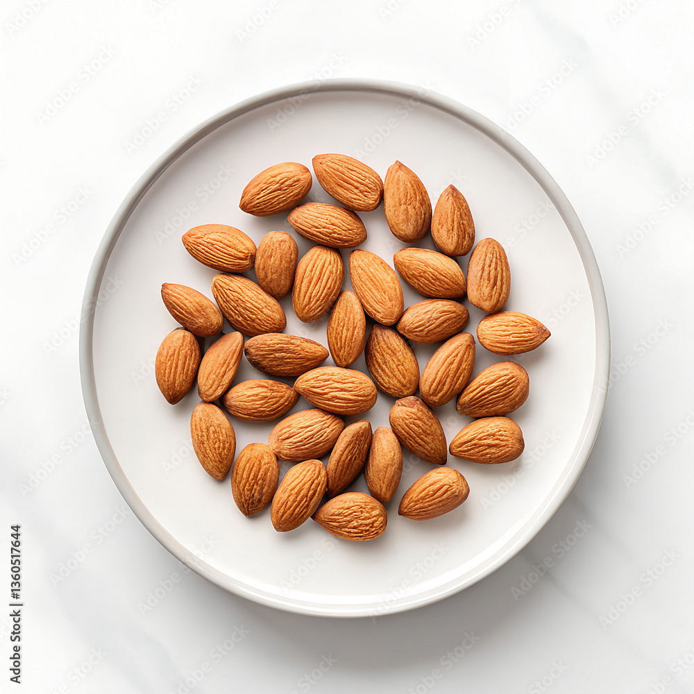 Whole Almonds on a White Plate with a White Background Whole Almonds on a White Plate with a White Background