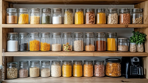 Wallpaper Mural Organized pantry with glass jars filled with various dry goods (1) Torontodigital.ca
