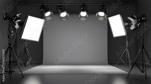Bright studio setup awaits creative minds to bring visions to life with powerful lighting and sleek backdrop designed for inspiring photo sessions