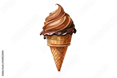 Cucurucho de helado de chocolate fondo blanco, realista, estilo 4k