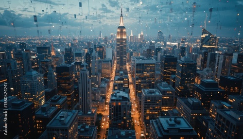 Wallpaper Mural Aerial View of New York City at Dusk with Lights and Skyscrapers Torontodigital.ca