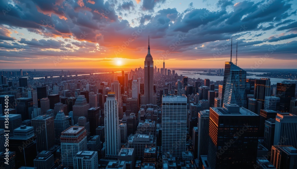 Fototapeta premium Majestic Sunset Over New York City Skyline with Vibrant Colors