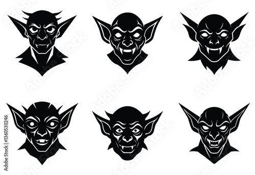 Goblin head logo icon silhouette vector illustration, Goblin face set icon on white background 