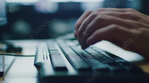 Close Up Of Hands Typing On A Modern Computer Keyboard