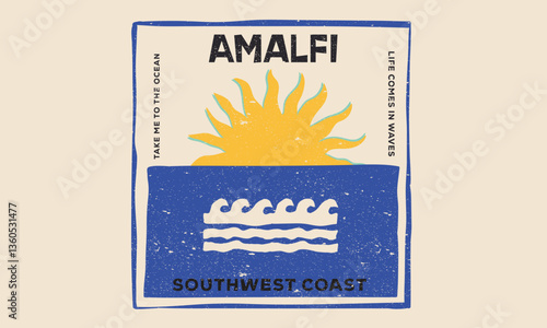 Amalfi  Sunshine beach. Sunshine paradise graphic print design. Beach modern abstract art. Summer vibes artwork. 
