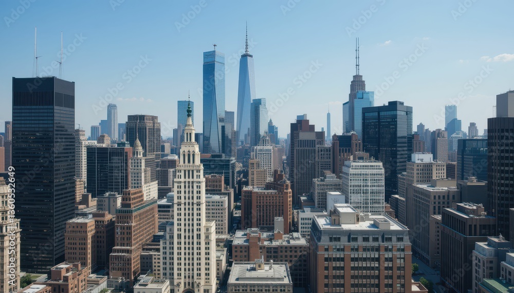 Fototapeta premium Stunning City Skyline View with Skyscrapers and Urban Architecture