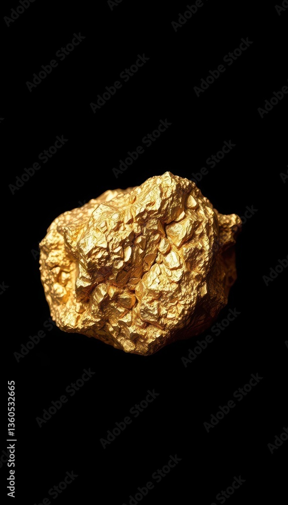 Fototapeta premium Rough, textured gold ore lump against dark background, rough, prospecting
