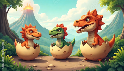Dragon eggs vector cartoon set eggshells, colorful, Easter symbols. Fantasy dinosaur egghead isolated on white, created with generative ai