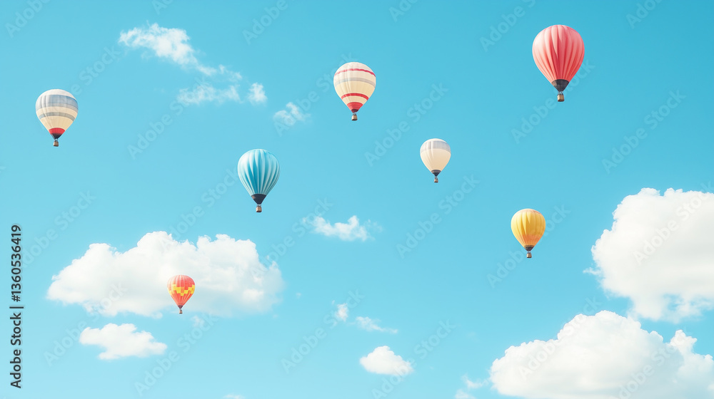 Naklejka premium Colorful hot air balloons float in the clear blue sky on a sunny day