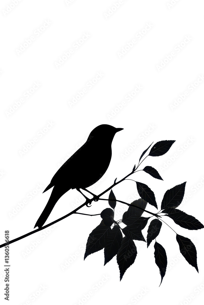 Isolated Bird on Branch Silhouette Isolated Bird on Branch Silhouette