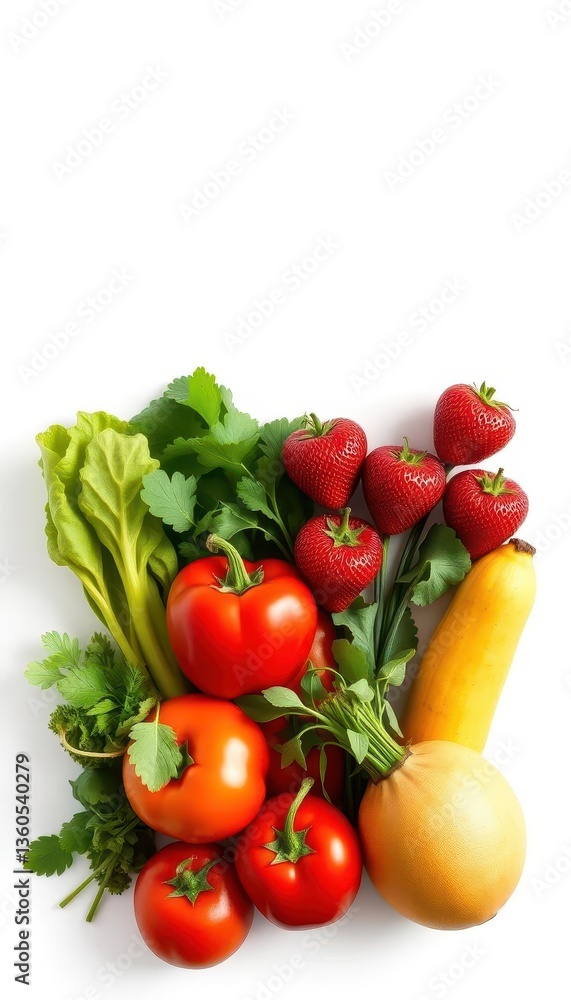 White background, freshly picked produce, minimalist, empty space, fresh, purity White background, freshly picked produce, minimalist, empty space, fresh, purity