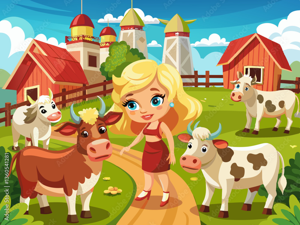 vector of Blonde cows at a cattle farm vector of Blonde cows at a cattle farm