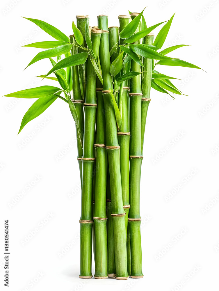 Obraz premium Lush green bamboo stalks bundled, isolated