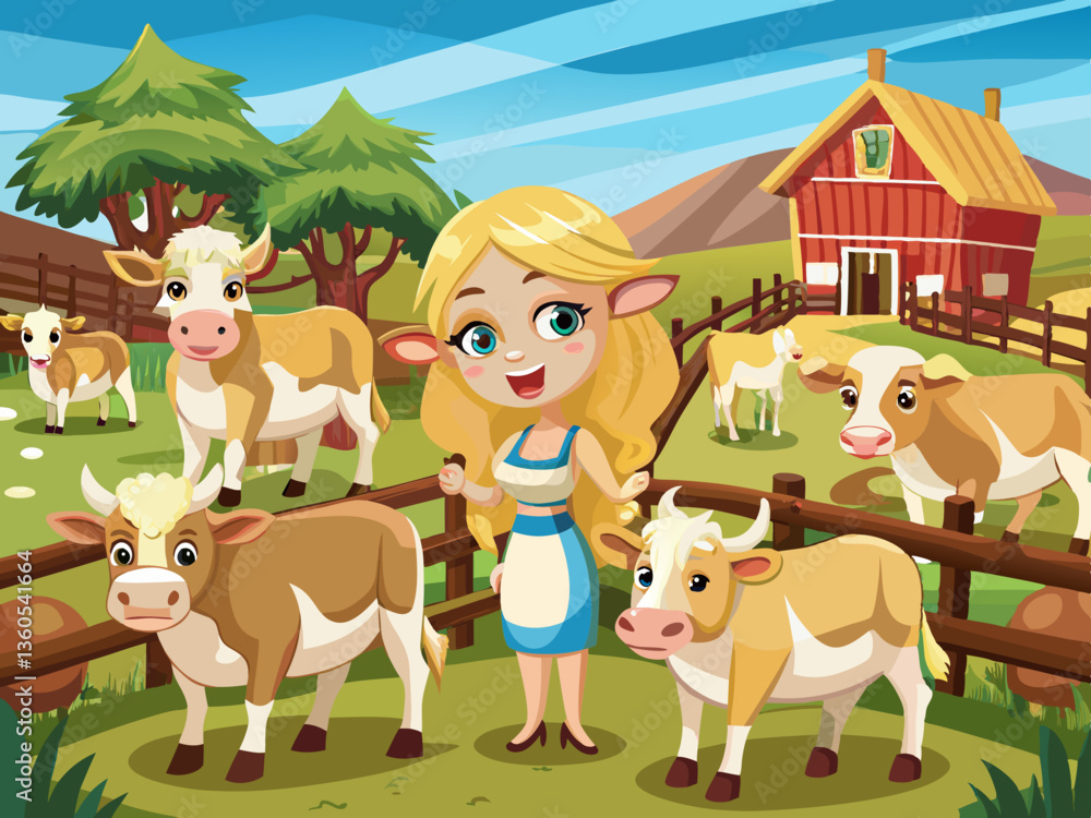 Naklejka premium vector of Blonde cows at a cattle farm