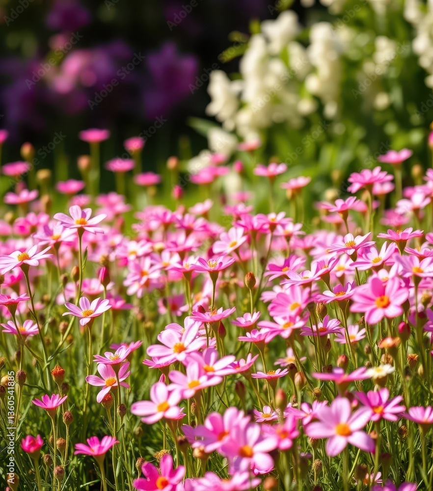 Pink flower meadow with heart shape formed by blossoms, vibrant, beauty Pink flower meadow with heart shape formed by blossoms, vibrant, beauty