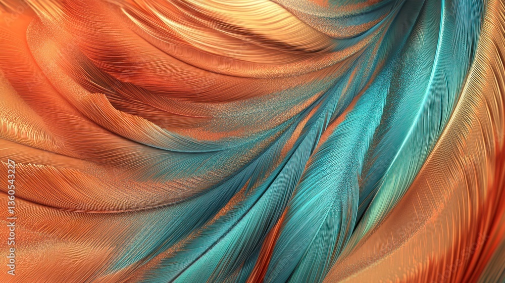 Abstract Feather Textures in Orange and Teal Abstract Feather Textures in Orange and Teal