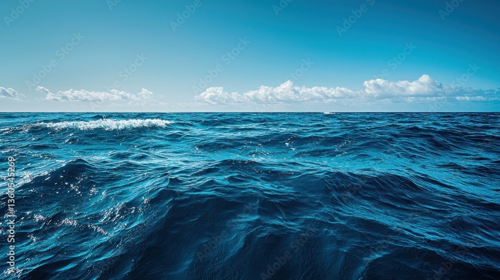 Fototapeta premium Crisp, clear blue ocean scene with gentle waves and a distant horizon.