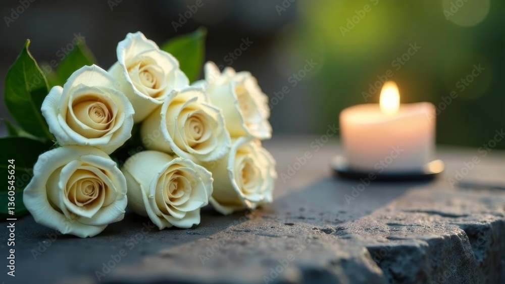 Obraz premium bouquet of white roses with a burning candle
