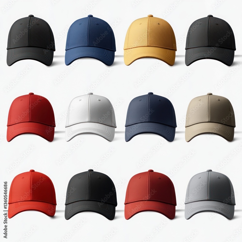 Collection of baseball caps mockup on transparent or white background Collection of baseball caps mockup on transparent or white background