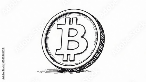 drawn picture outline coin bitcoin on white background.