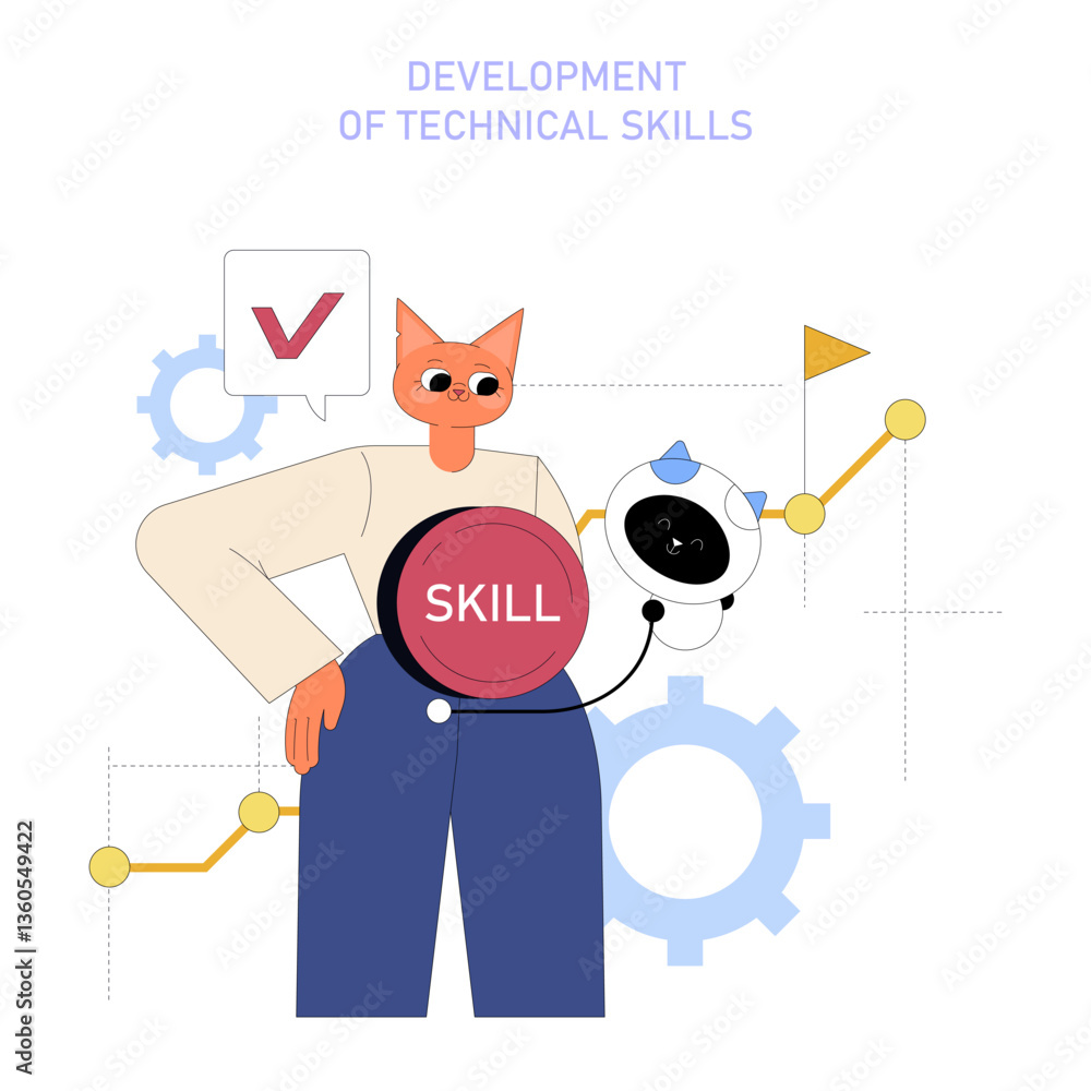 AI Boosts Mid Sized Businesses Productivity. Flat Vector Illustration AI Boosts Mid Sized Businesses Productivity. Flat Vector Illustration