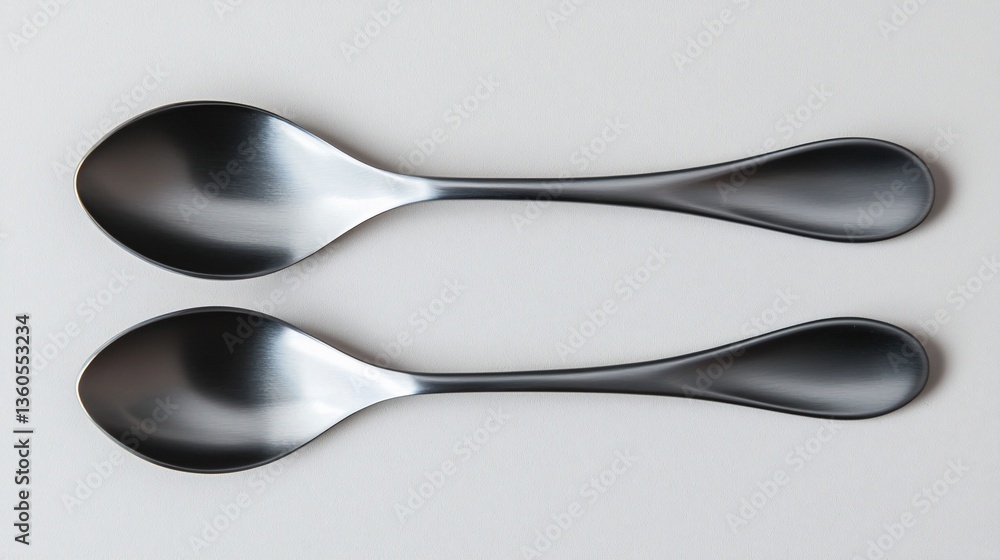 Elegant silver spoons pair conveying simplicity and refinement in dining settings Elegant silver spoons pair conveying simplicity and refinement in dining settings