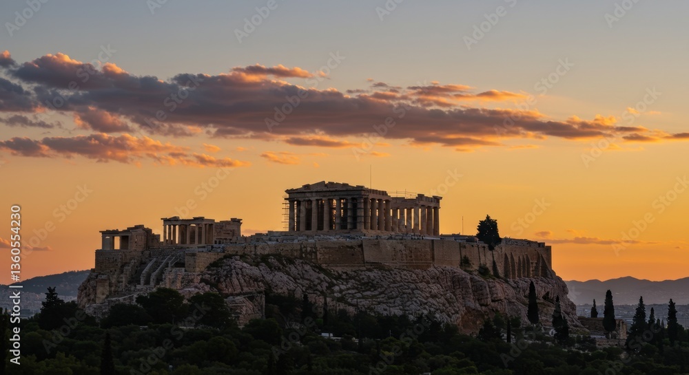 Obraz premium Silhouetted Parthenon at Sunset